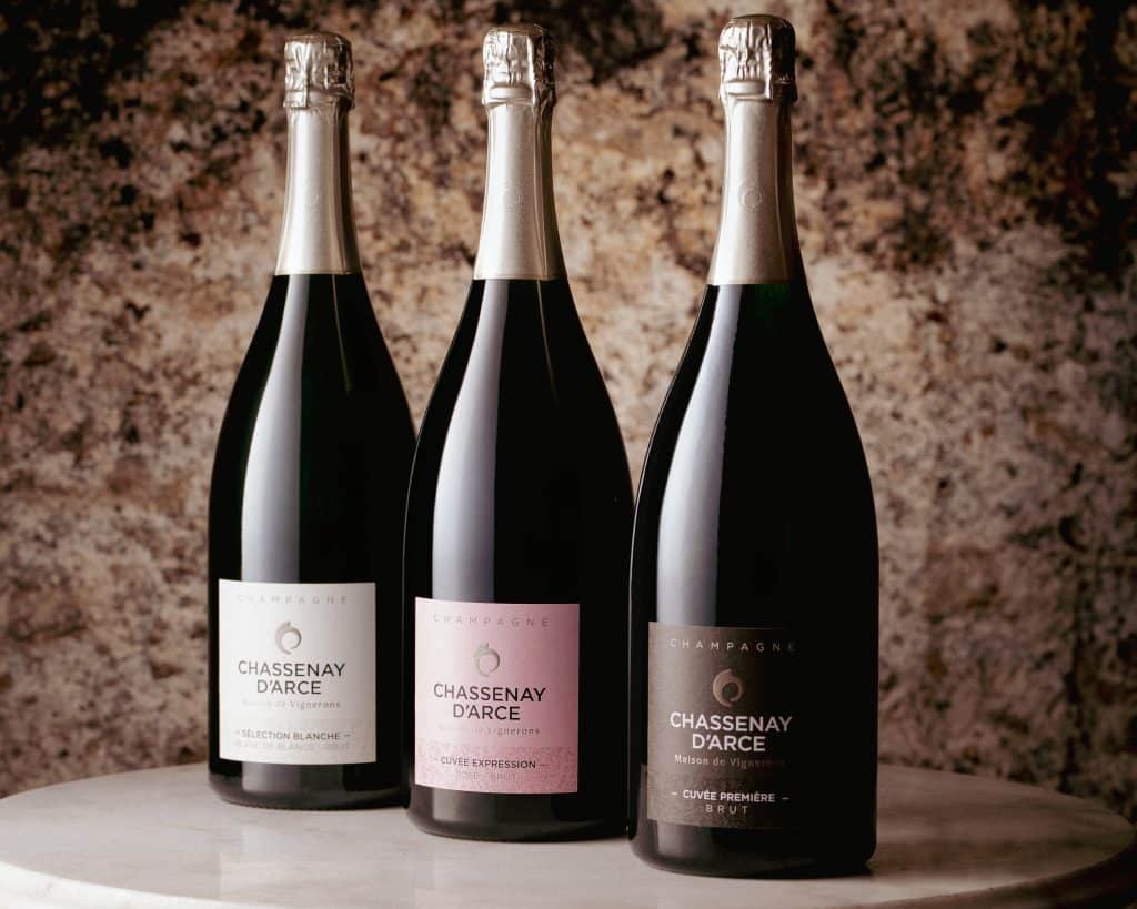 Collection Magnums de champagne Chassenay d'Arce. Il s'agit de la gamme Essentielles, le style de la Maison